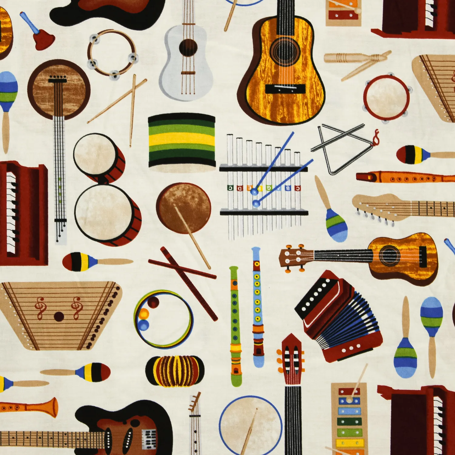Katoen wit met muziekinstrumenten